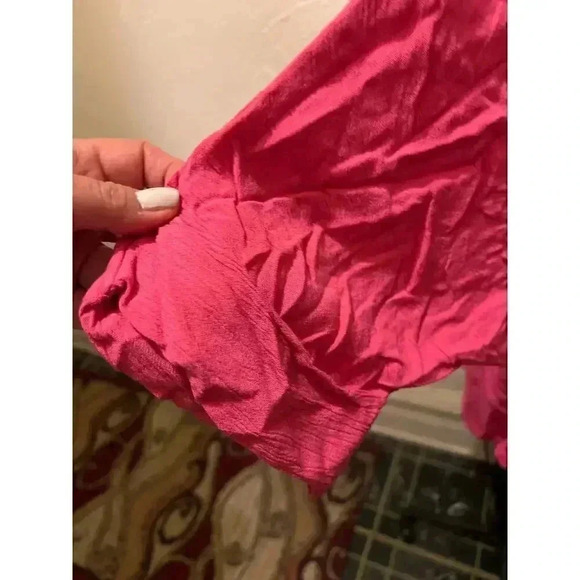 Elan Oversized 3/4 Sleeves Drawstring Tie Side Blouson Mini Dress Pink Size M - Picture 7 of 9